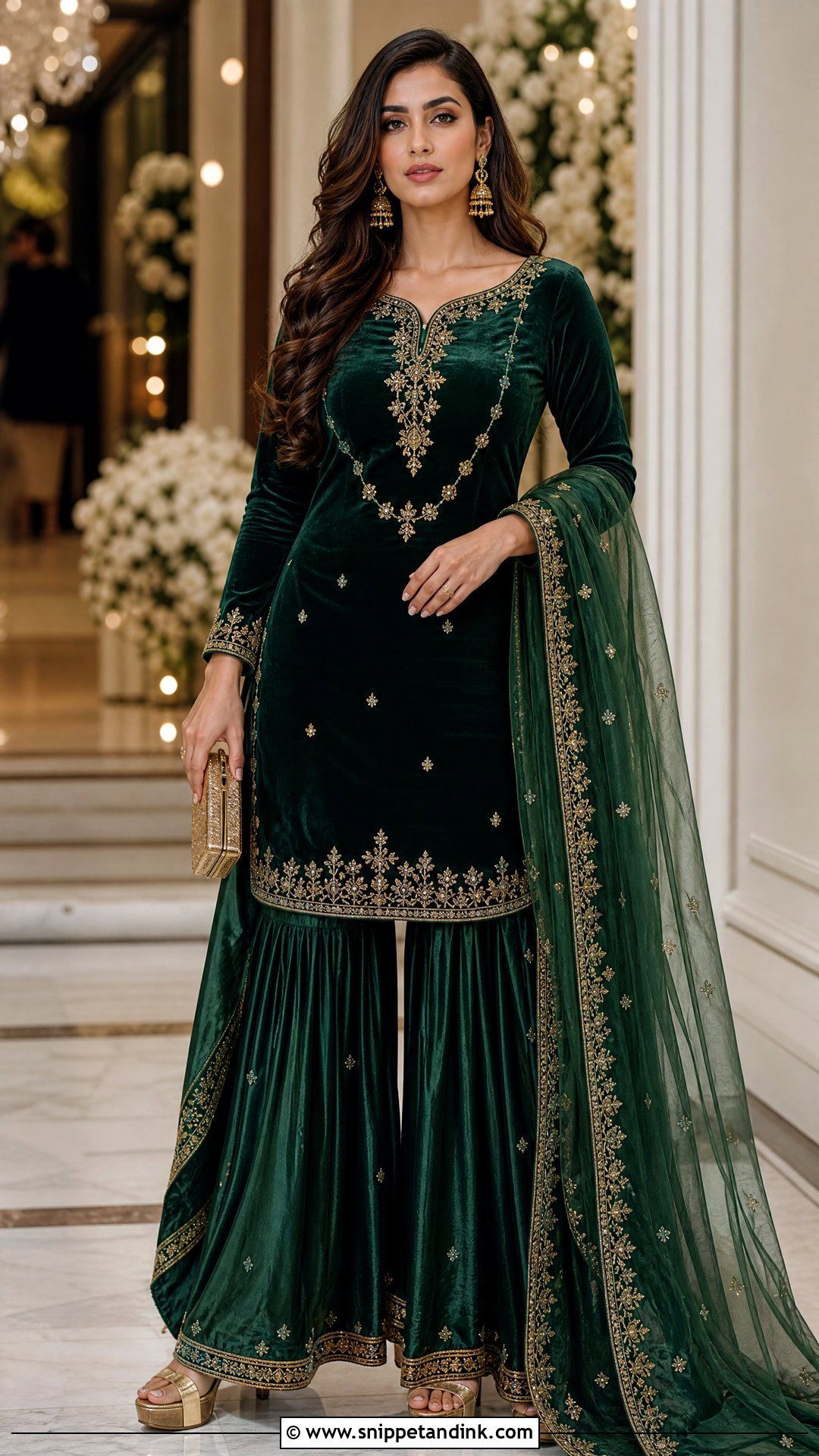 Emerald Green Velvet Sharara Outfit - Snippet and Ink - 20 Sharara Party Wear Ideas