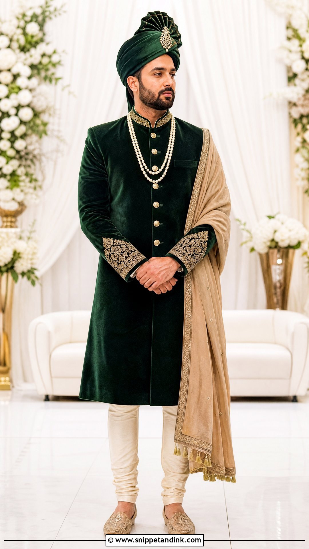 Emerald Green Velvet Sherwani - Snippet and Ink - 20 Sherwani for Wedding Ideas