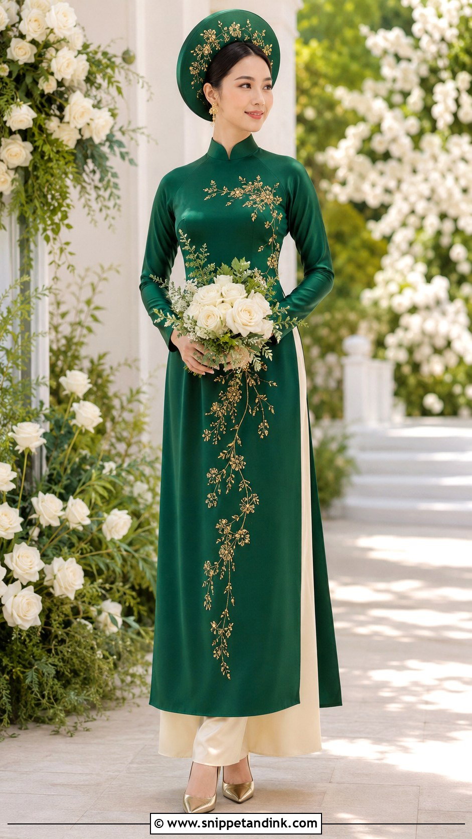 Emerald Green Vietnamese Wedding o Dai - Snippet and Ink - 20 Vietnam Wedding Dress Ideas