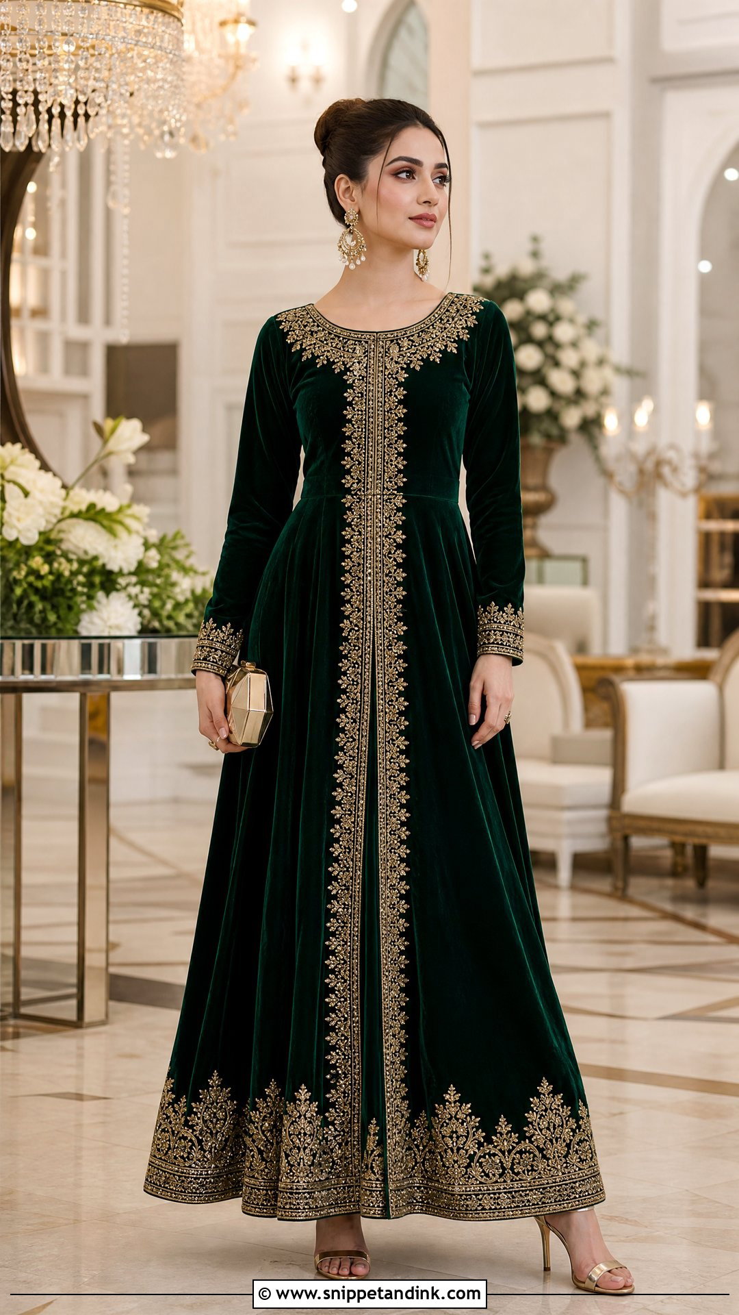 Emerald Green Walima Dress With Velvet Gown - Snippet and Ink - 25 Walima Dress for Bride Sister Ideas