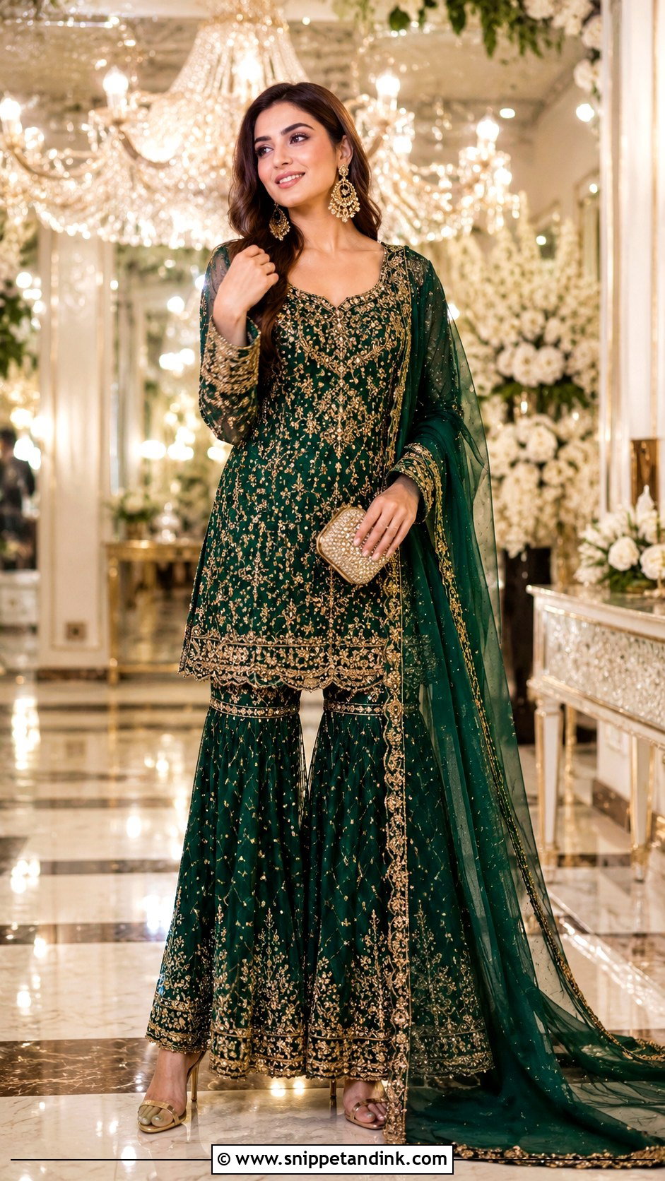 Emerald Green Walima Gharara - Snippet and Ink - 25 Walima Outfit Ideas