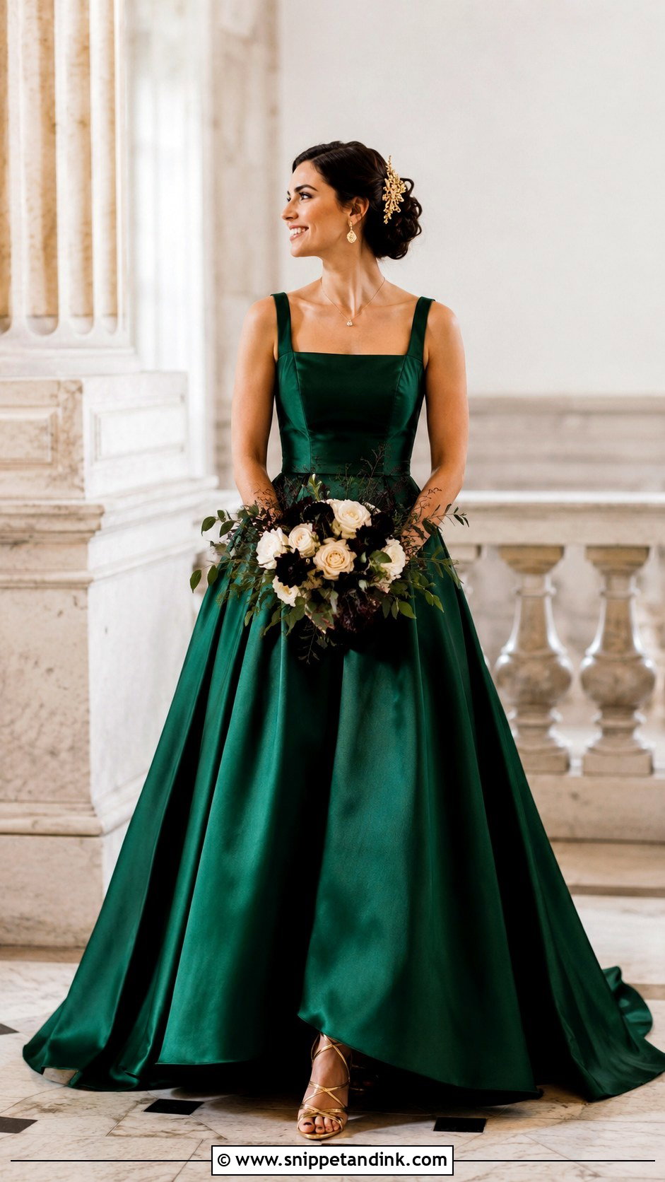 Emerald Green Wedding Dress With Gold Heels - Snippet and Ink - 20 Colorful Wedding Dresses
