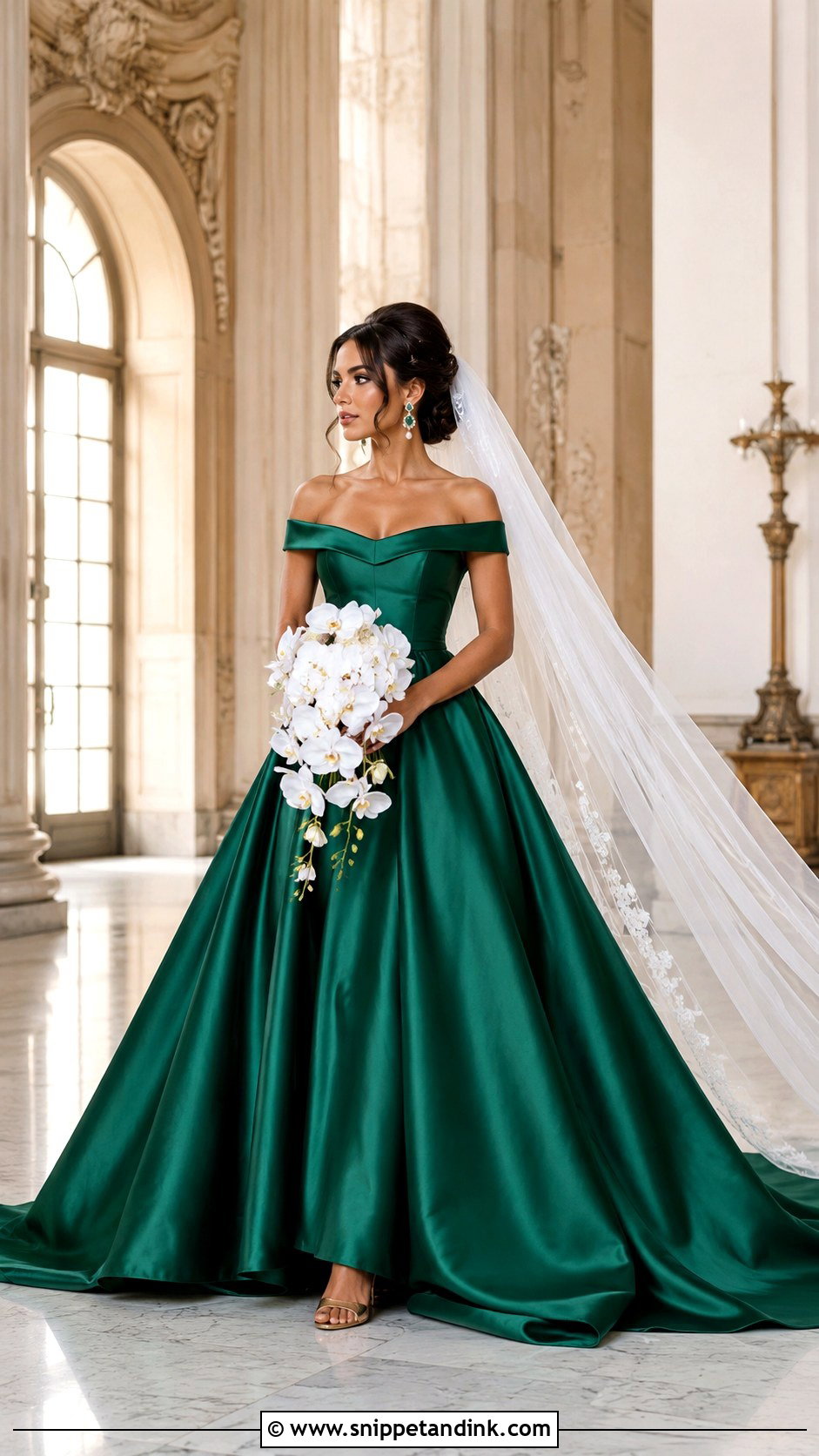 Emerald Green Wedding Dress With White Bridal Veil - Snippet and Ink - 20 White and Green Wedding Dress Ideas