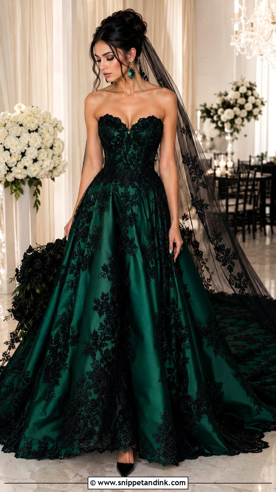Emerald Green and Black Lace Wedding Dress - Snippet and Ink - 20 Black and Green Wedding Dress Ideas