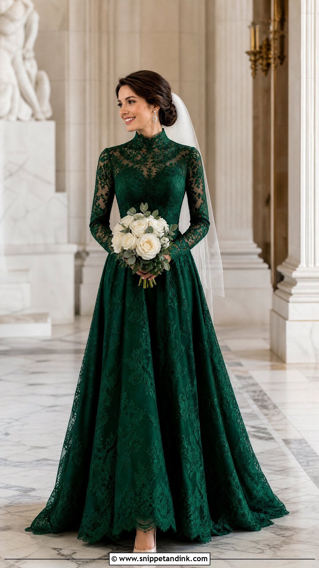 Emerald High Neck Wedding Dress - Snippet and Ink - 25 Emerald Wedding Dress Ideas