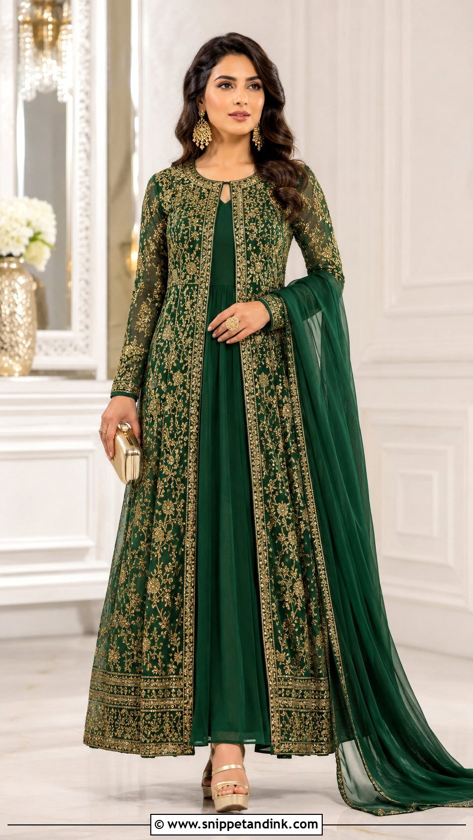 Emerald Jacket Anarkali With Plain Dupatta - Snippet and Ink - 20 Anarkali Dress with Dupatta Ideas