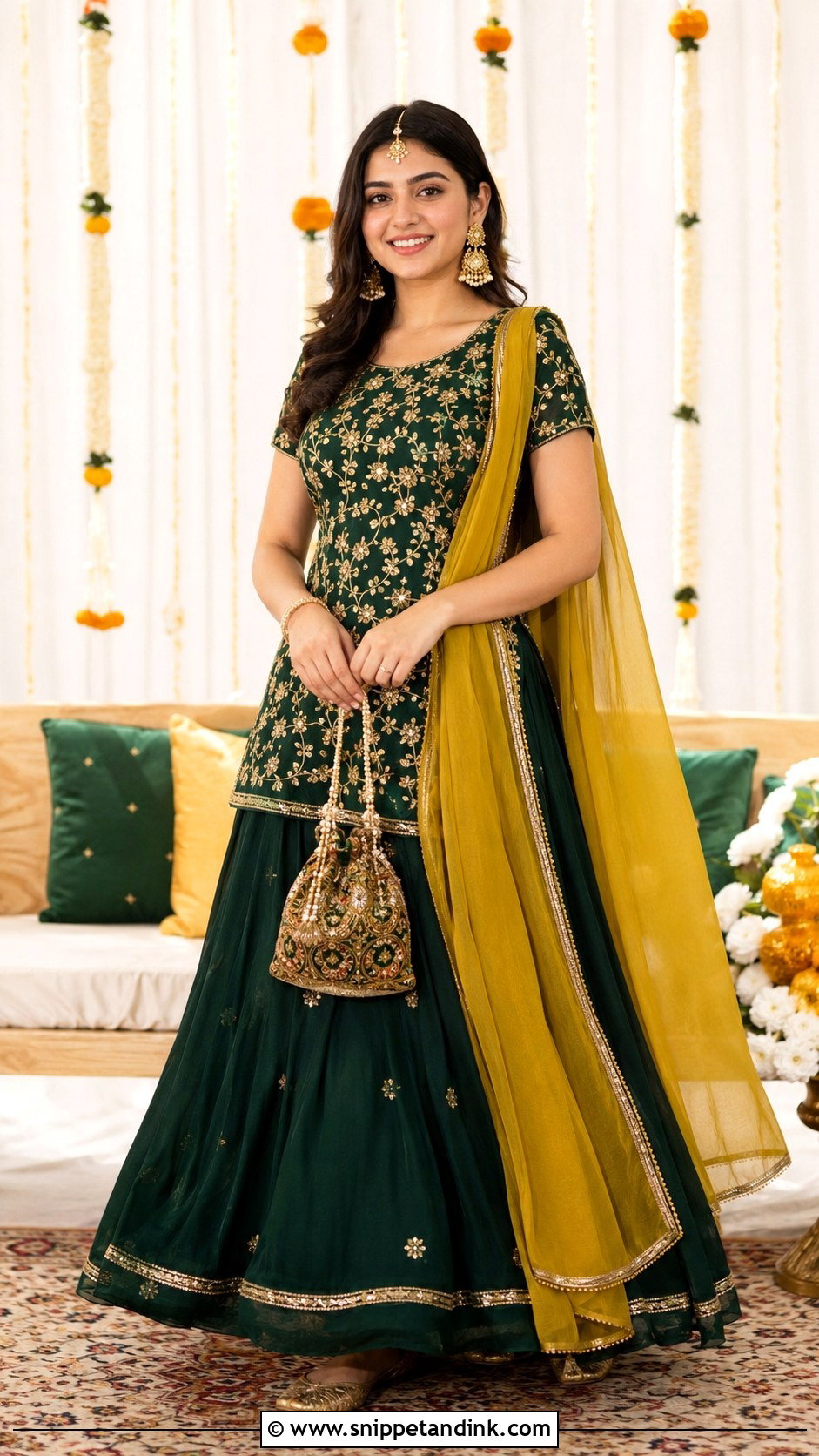 Emerald Kurta Skirt Mehendi Outfit - Snippet and Ink - 20 Mehendi Ceremony Outfit Ideas