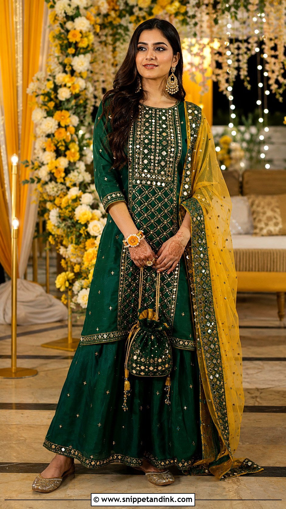Emerald Kurta Skirt Mehndi Outfit - Snippet and Ink - 20 Mehndi Day Outfits