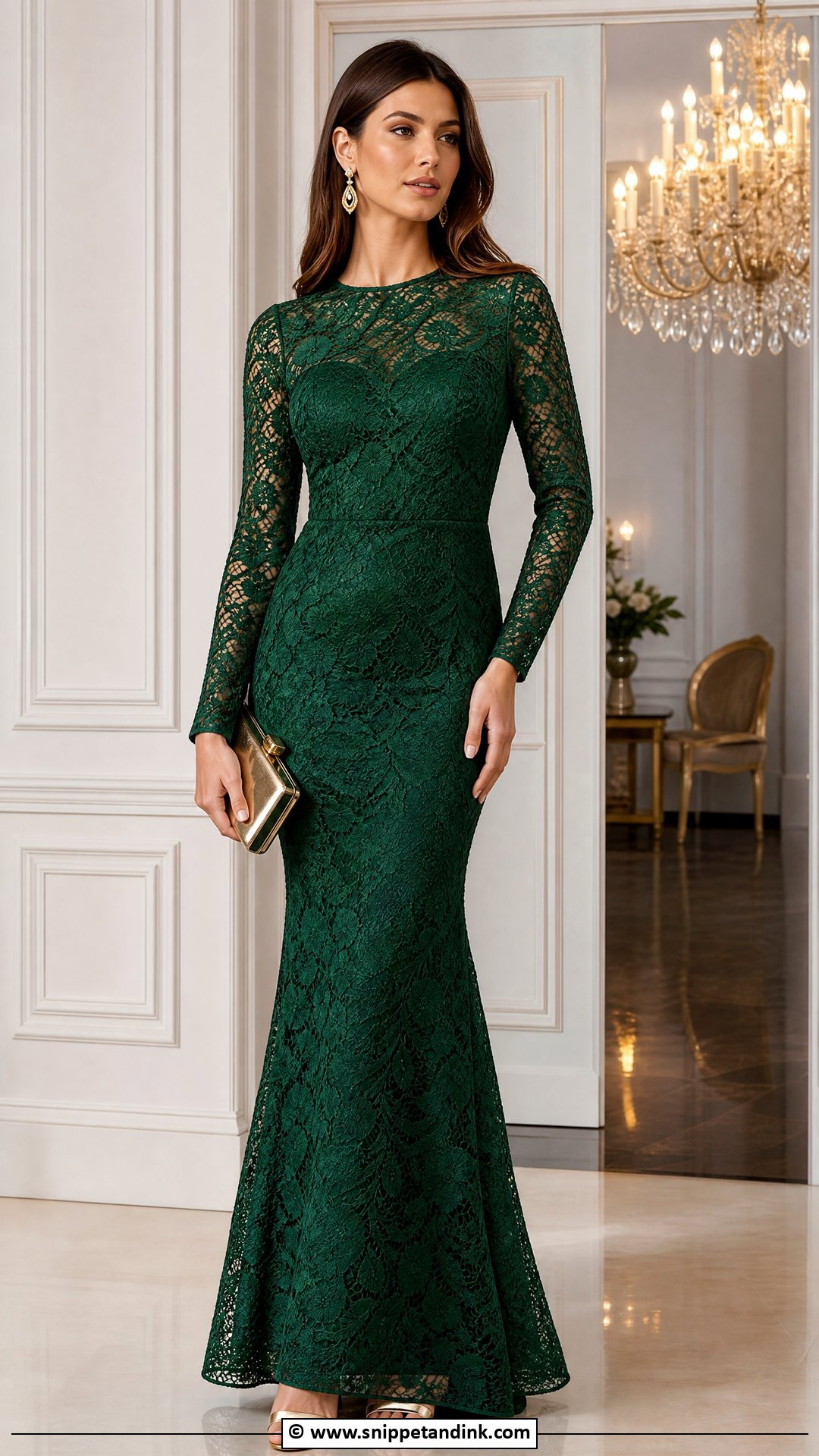 Emerald Lace Gown - Snippet and Ink - 35 Lace Gown Ideas
