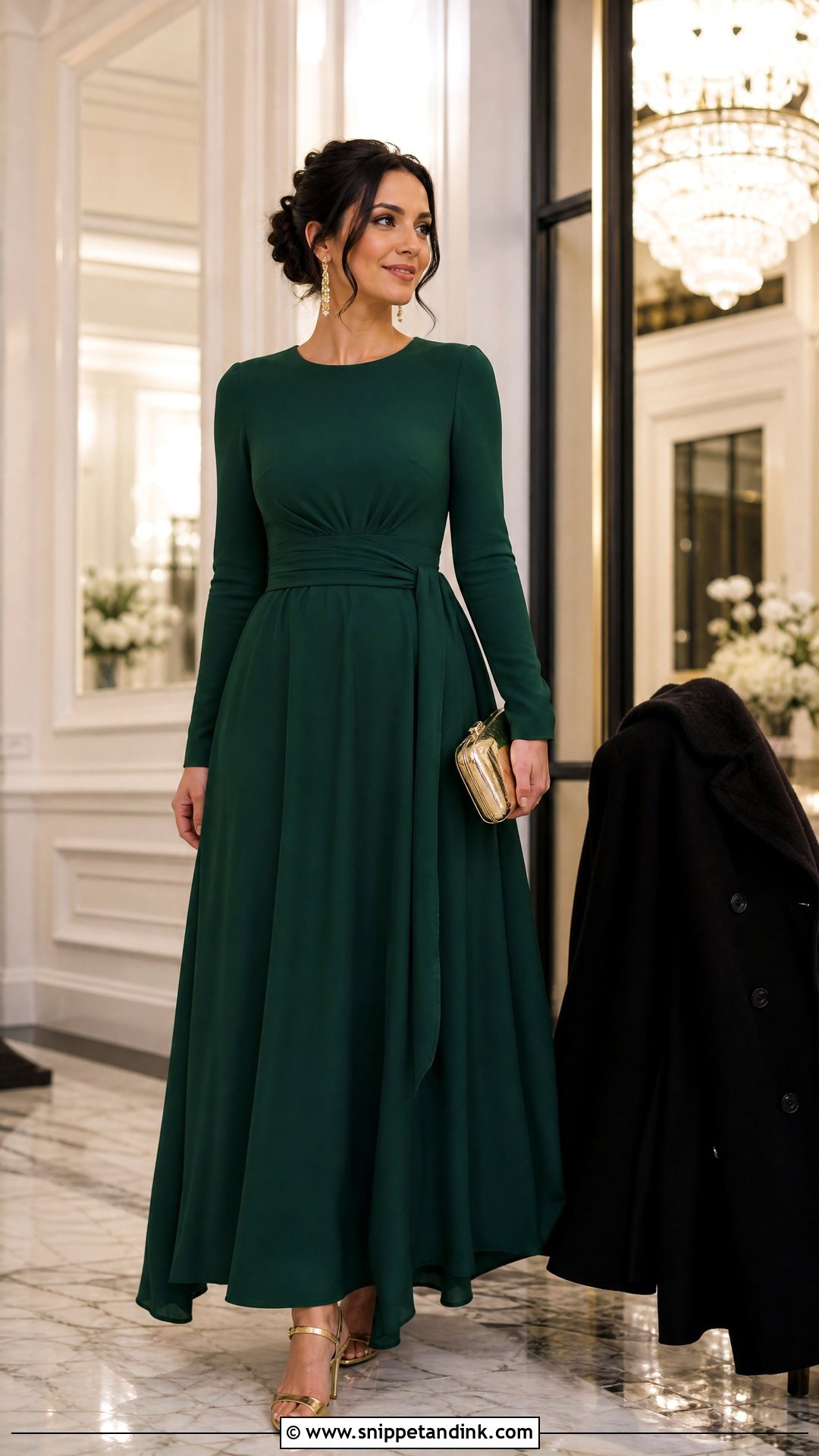 Emerald Long Sleeve Maxi Winter Wedding Outfit - Snippet and Ink - 20 Winter Outfits for Wedding
