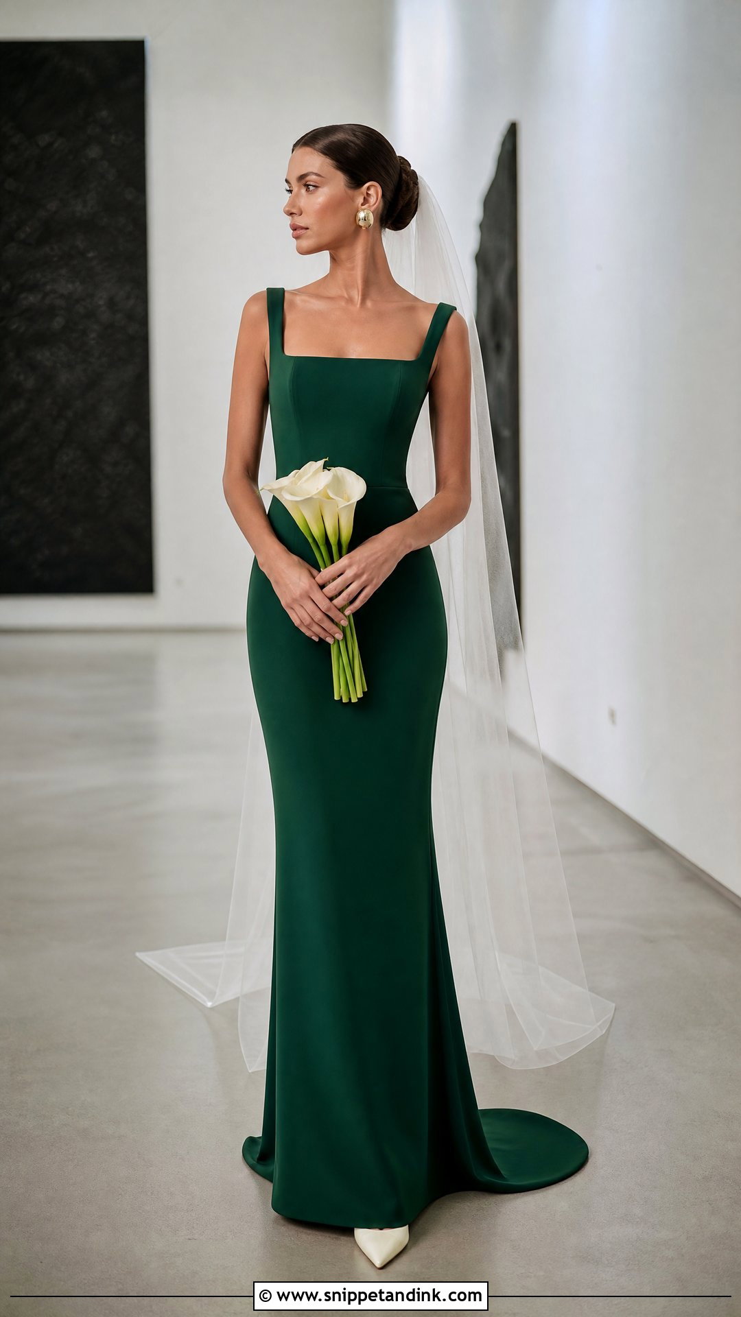 Emerald Minimalist Column Wedding Dress - Snippet and Ink - 25 Emerald Wedding Dress Ideas