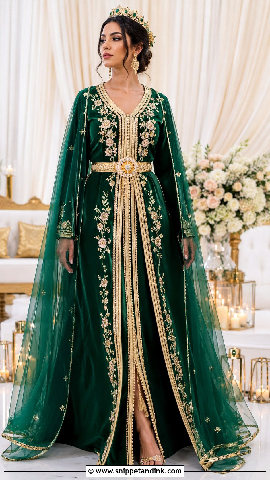 Emerald Moroccan Bridal Caftan - Snippet and Ink - 20 Moroccan Wedding Dresses