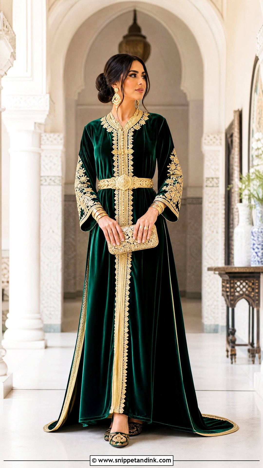 Emerald Moroccan Caftan Wedding Dress - Snippet and Ink - 20 Traditional Arabic Wedding Dress Ideas