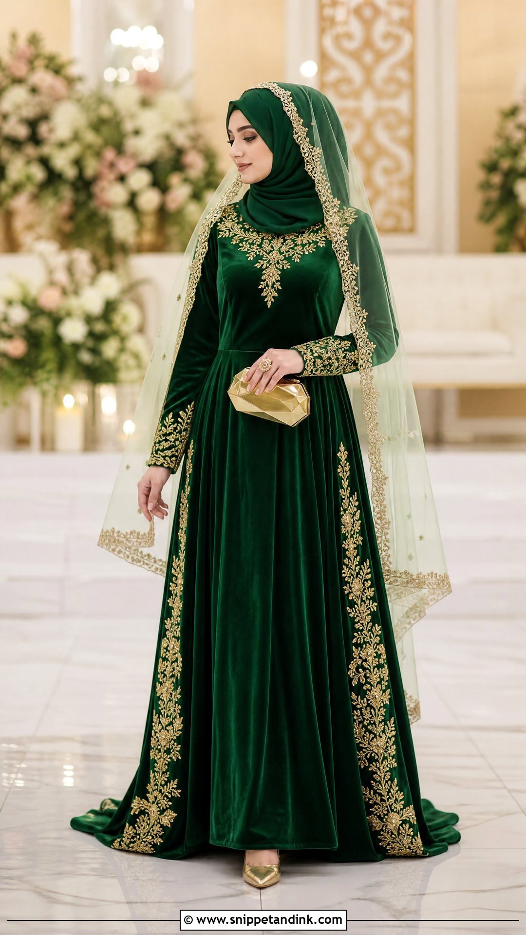 Emerald Nikah Hijab With Velvet Dress - Snippet and Ink - 20 Nikah Hijab Style Ideas
