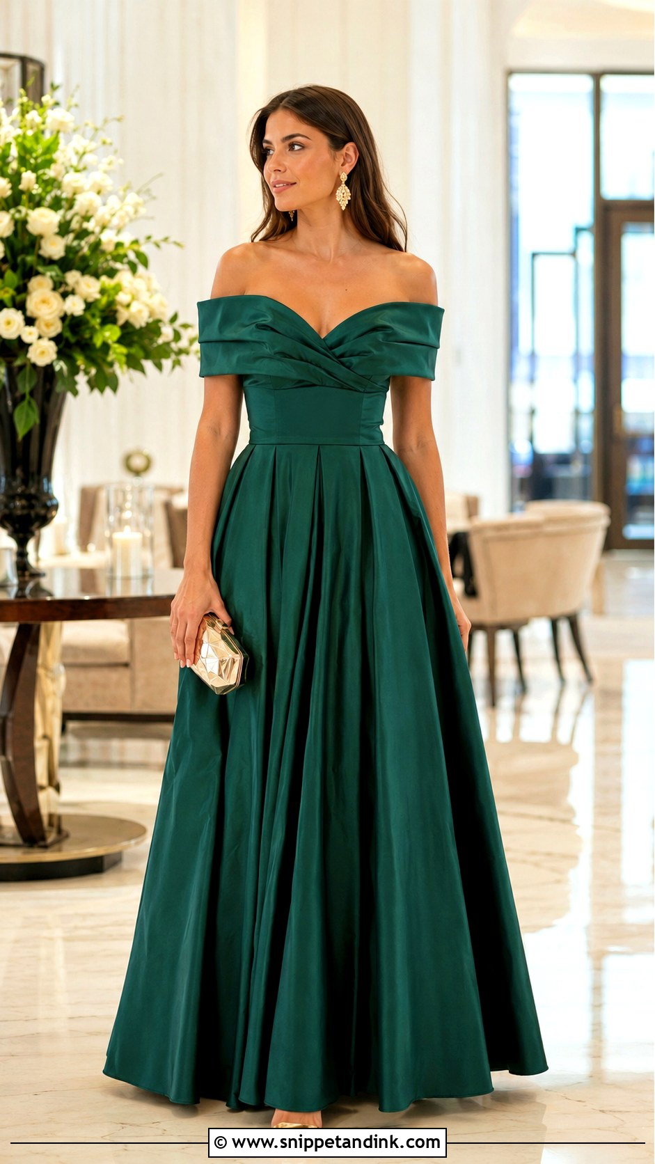 Emerald Off Shoulder Taffeta Gown - Snippet and Ink - 20 Taffeta Gown Ideas