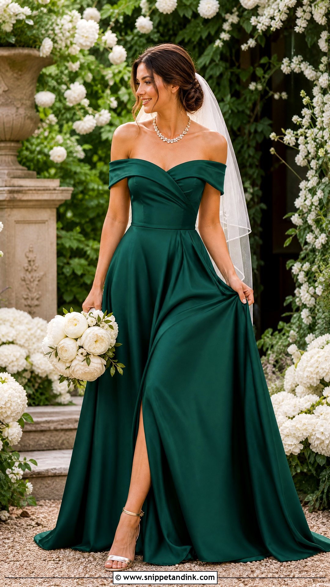 Emerald Off Shoulder Wedding Dress - Snippet and Ink - 25 Emerald Wedding Dress Ideas