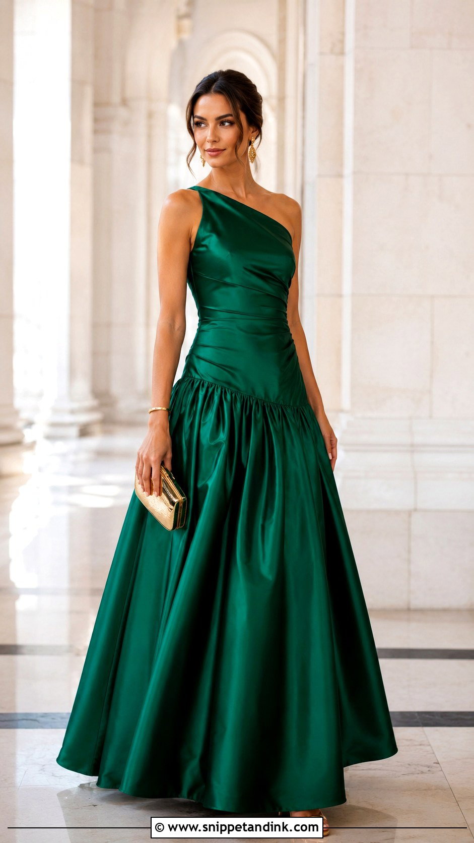 Emerald One Shoulder Drop Waist Ball Gown - Snippet and Ink - 20 Drop Waist Ball Gown Ideas