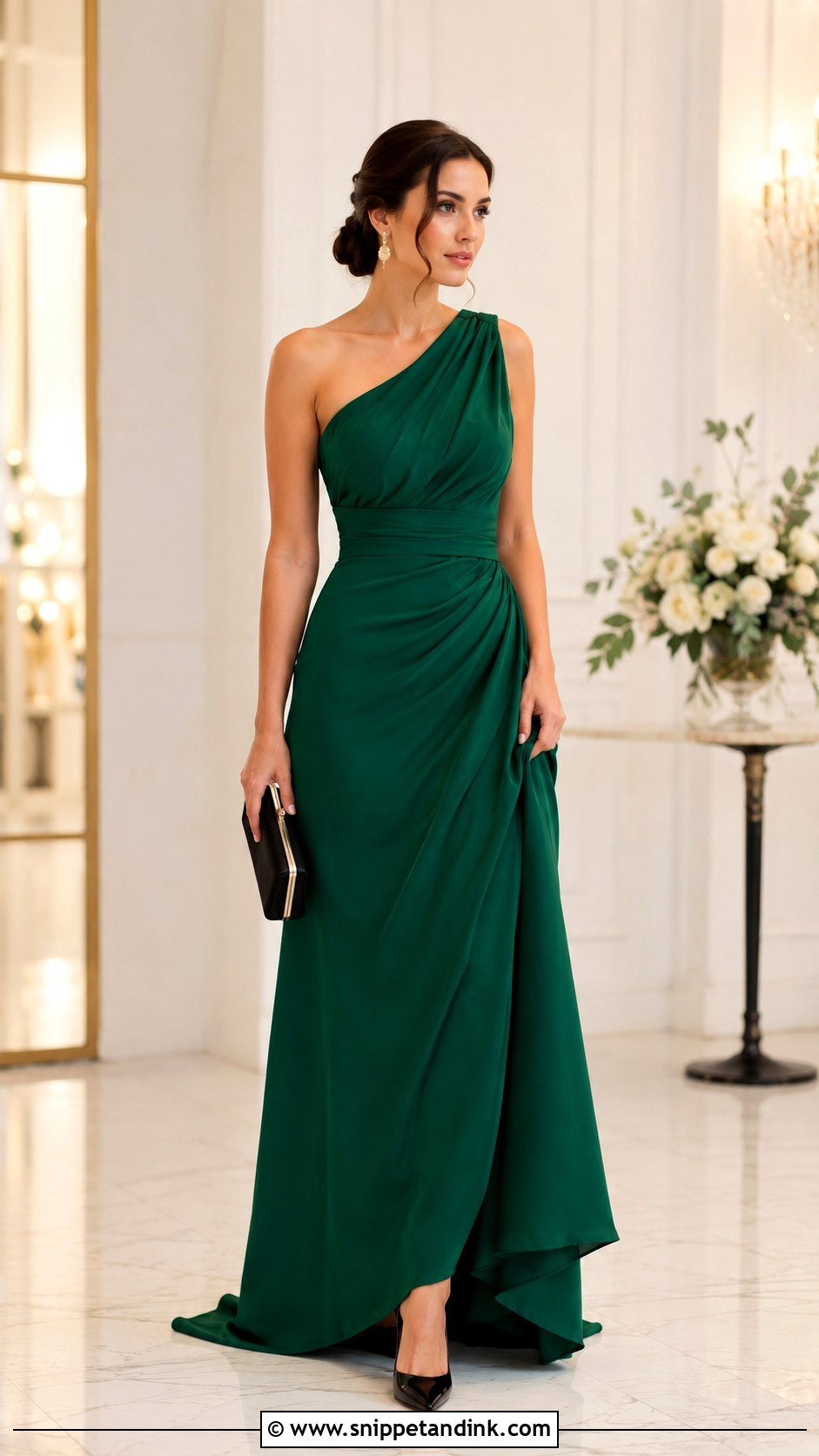 Emerald One Shoulder Gown Wedding Outfit - Snippet and Ink - 20 Classy Wedding Outfits