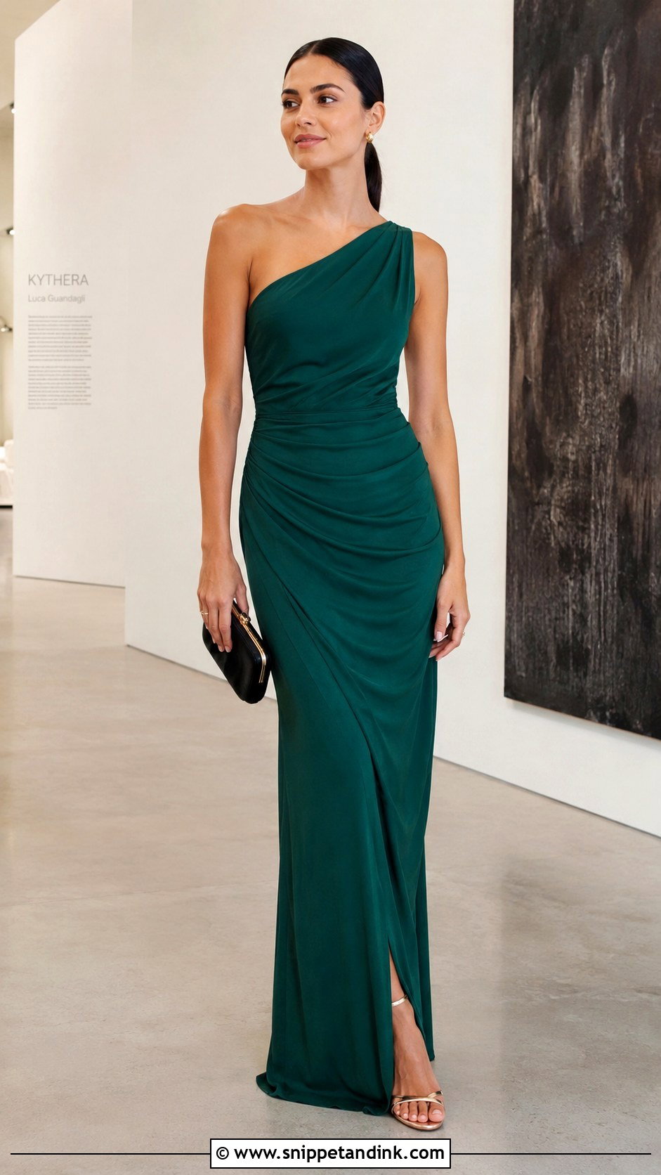 Emerald One Shoulder Gown - Snippet and Ink - 20 Minimalist Gown Ideas