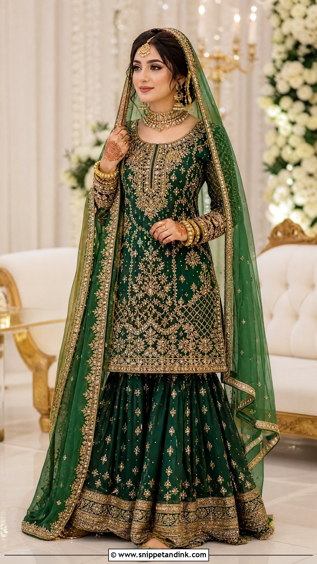 Emerald Pakistani Bridal Gharara - Snippet and Ink - 20 Pakistani Bridal Wedding Dresses