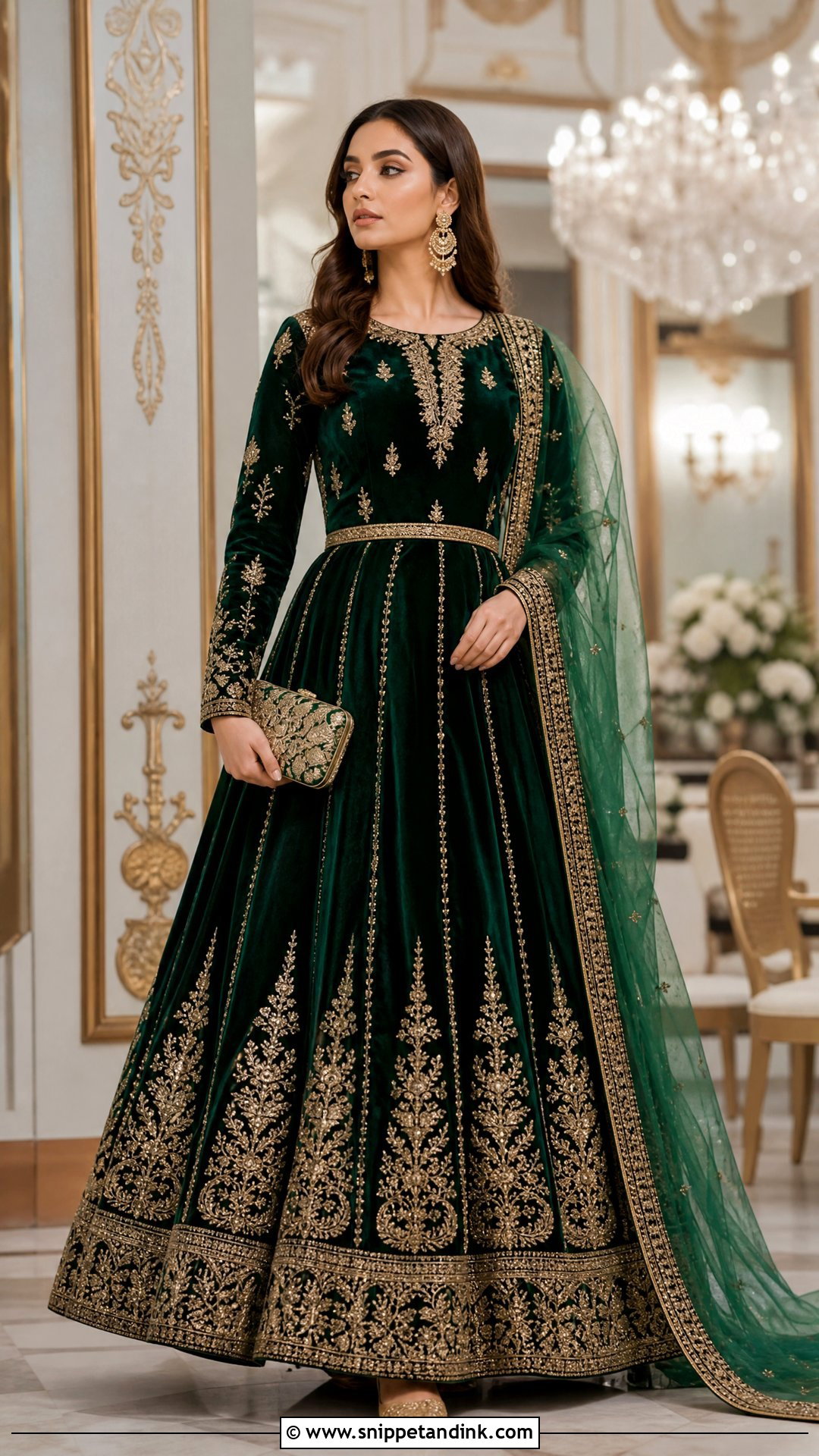 Emerald Pakistani Velvet Lehenga Dress - Snippet and Ink - 25 Pakistani Fancy Dresses for Wedding