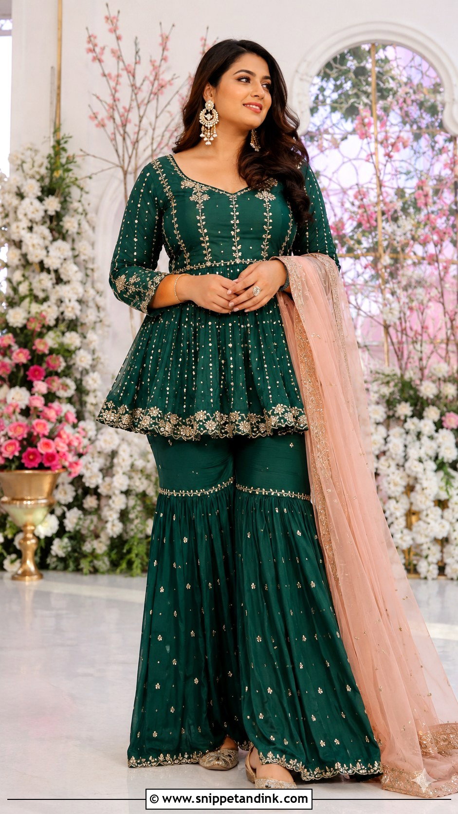 Emerald Peplum Sharara Mehndi Dress - Snippet and Ink - 20 Mehndi Wedding Dress Ideas
