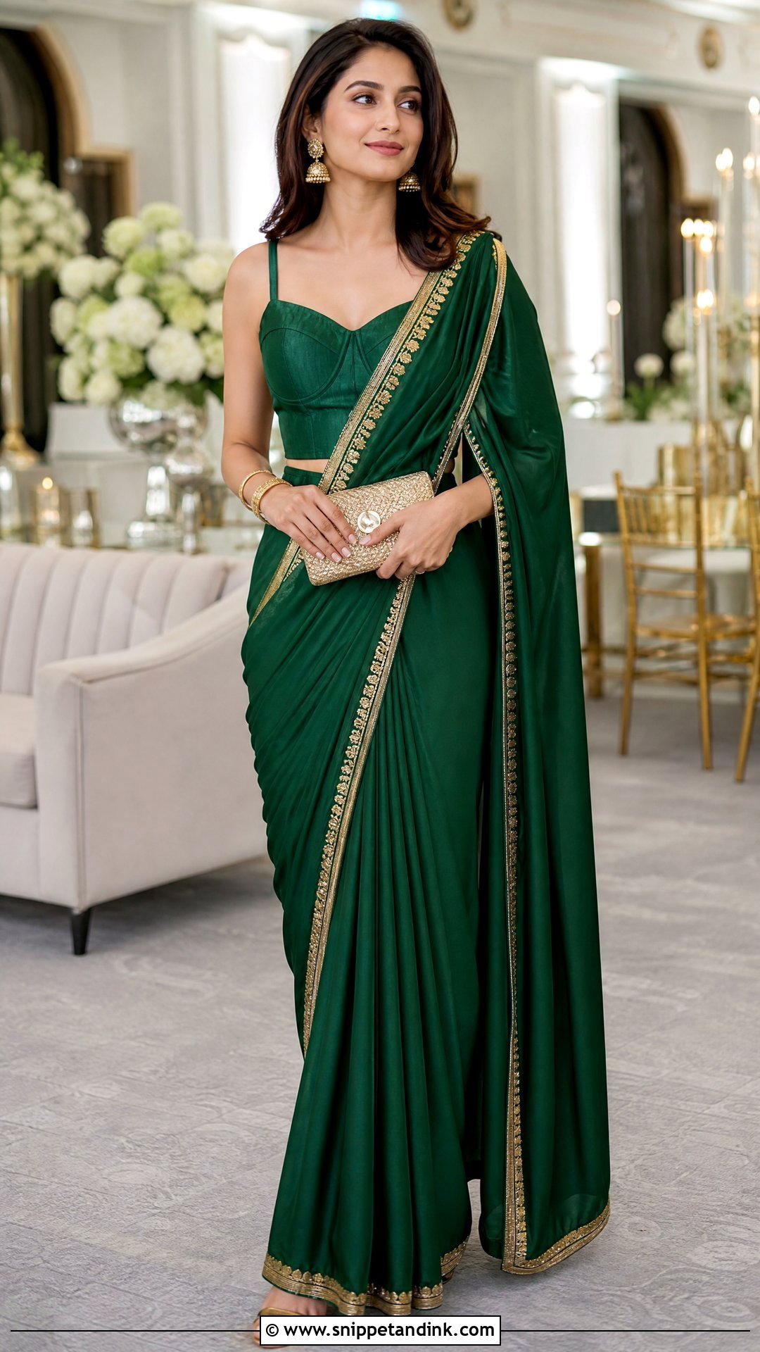 Emerald Saree Gown For Wedding Reception - Snippet and Ink - 20 Party Gowns Indian Weddings
