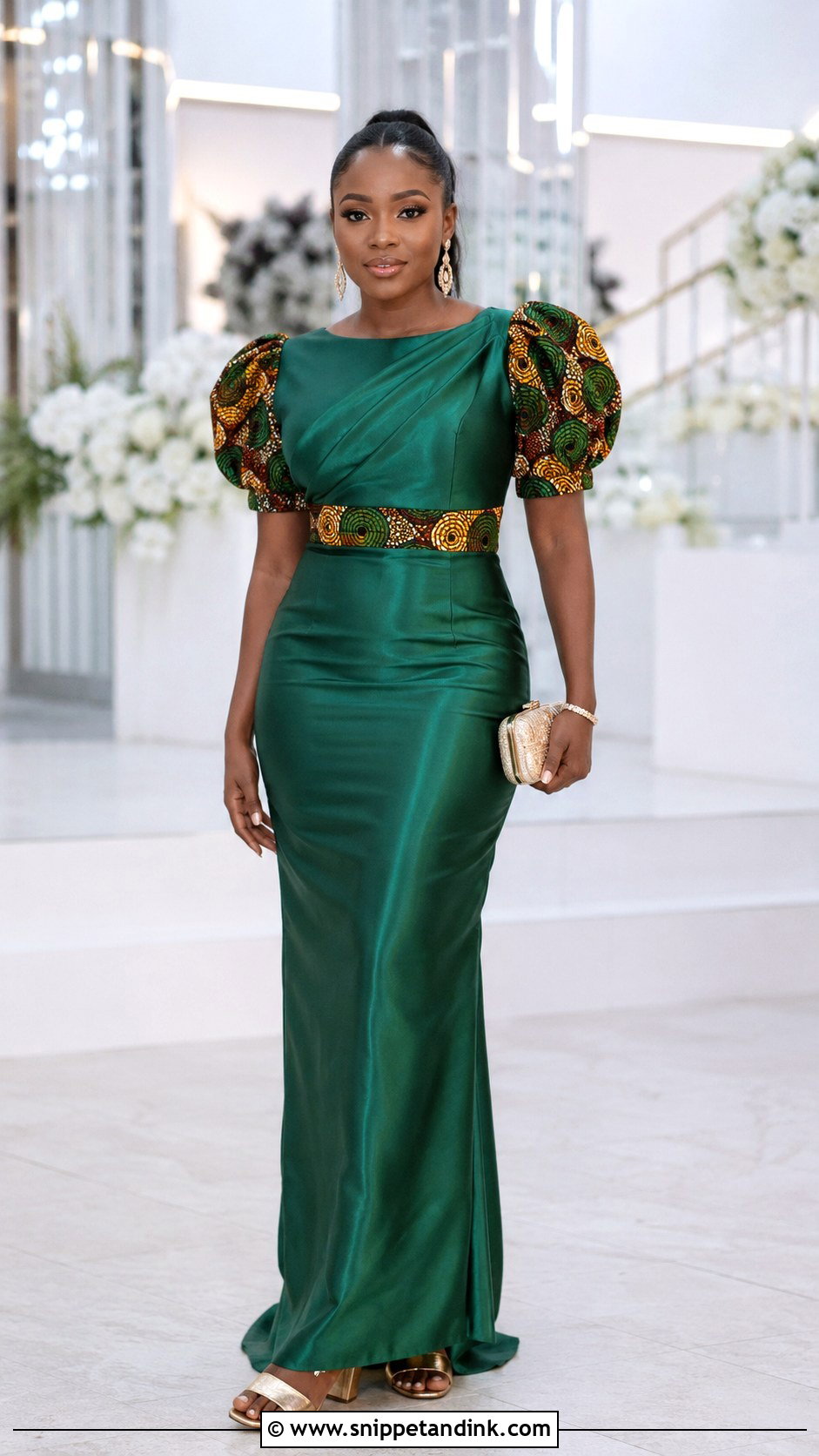 Emerald Satin And Ankara Bridesmaid Dress - Snippet and Ink - 20 African Bridal Maids Dresses Style