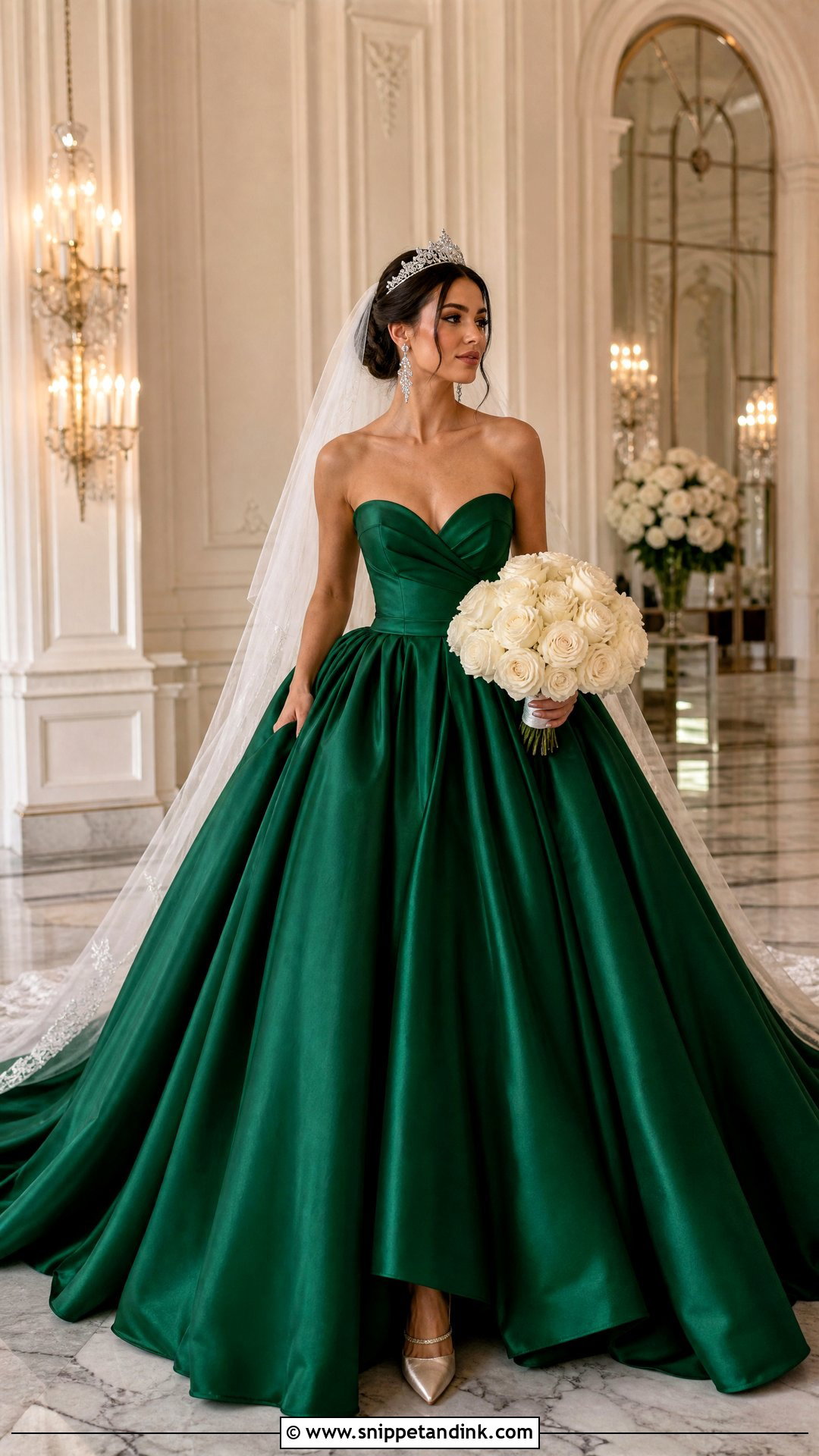 Emerald Satin Ball Gown Wedding Dress - Snippet and Ink - 25 Emerald Wedding Dress Ideas