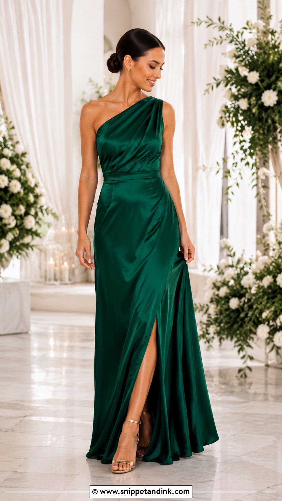 Emerald Satin Bridesmaid Dress - Snippet and Ink - 30 Satin Wedding Ideas