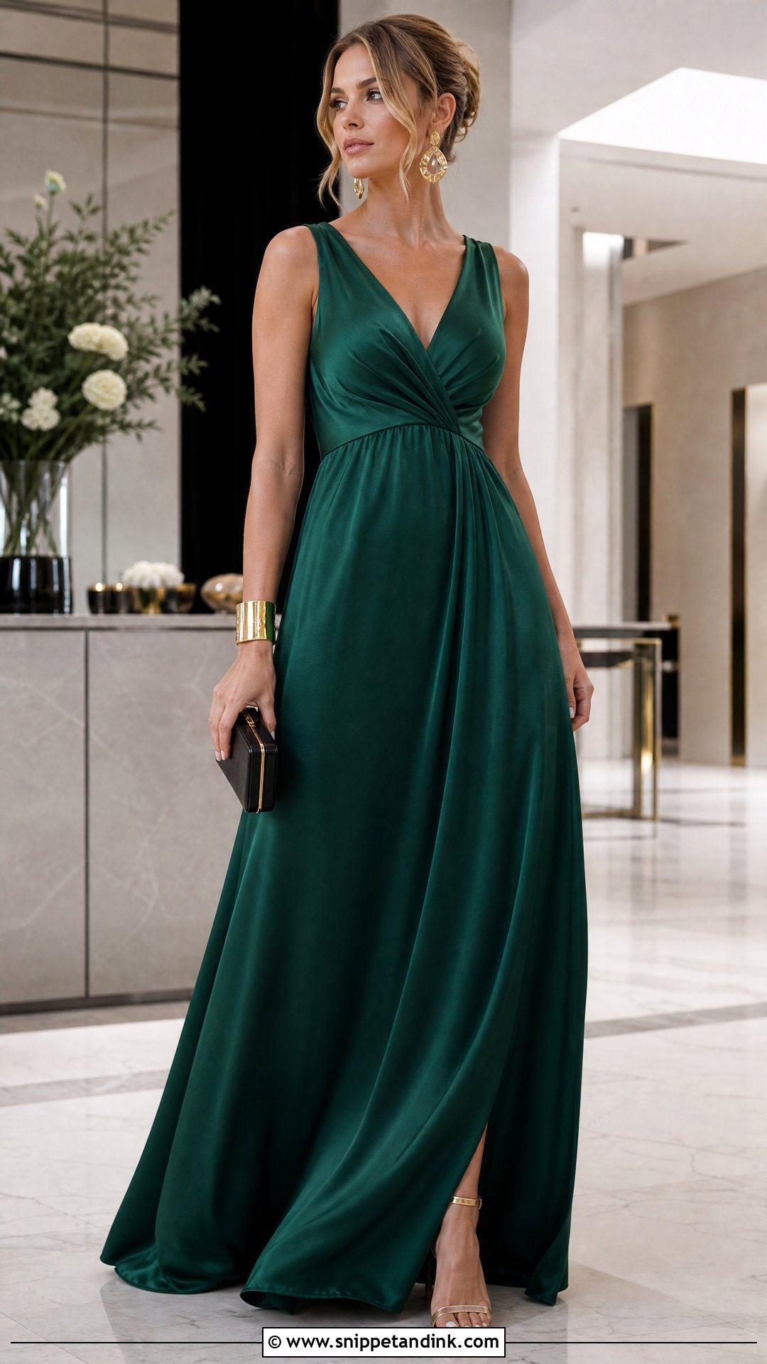 Emerald Satin Empire Gown - Snippet and Ink - 20 Empire Gown Ideas