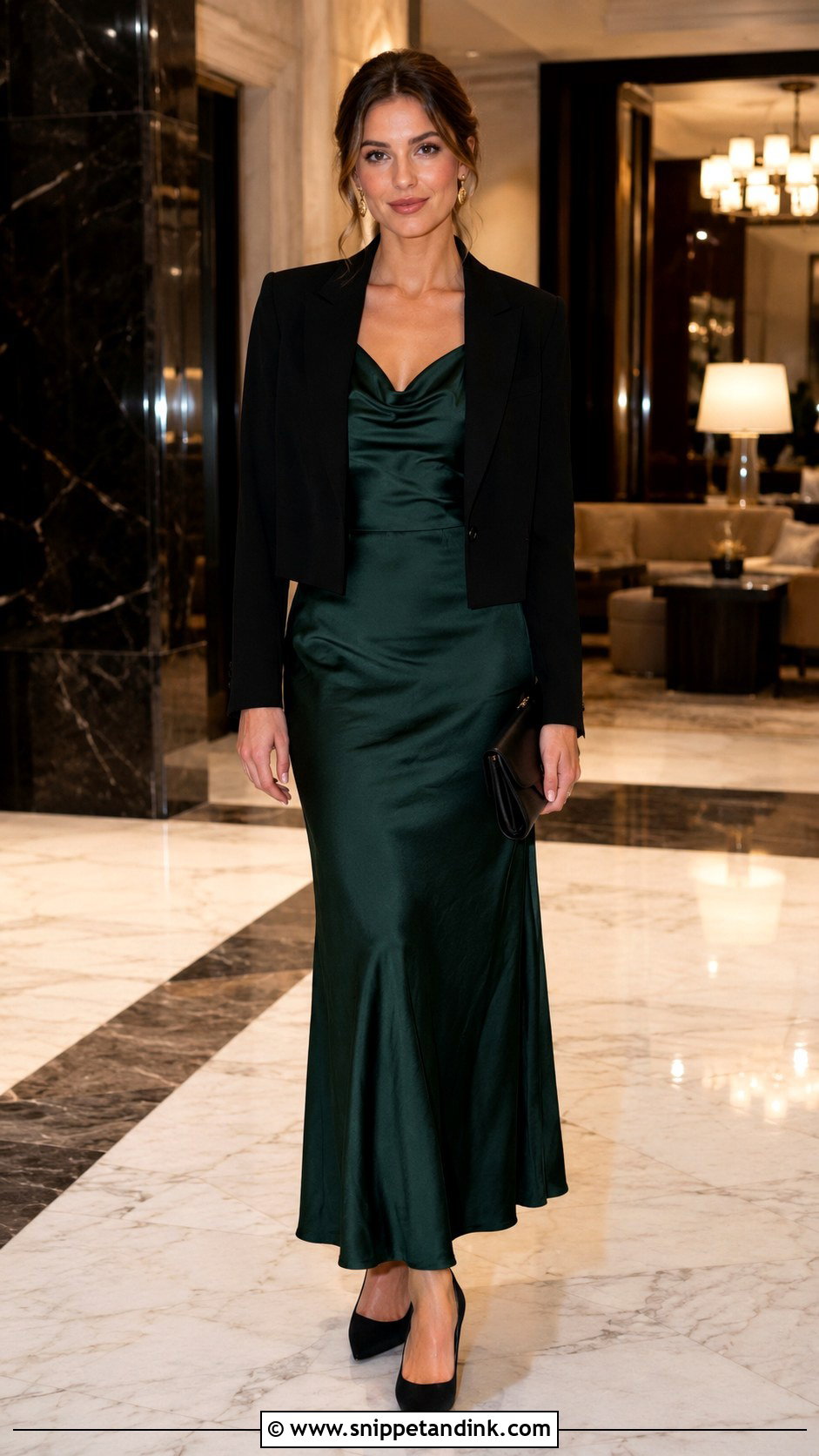 Emerald Satin Fall Wedding Dress With Black Pumps - Snippet and Ink - 20 Fall Wedding Dresses
