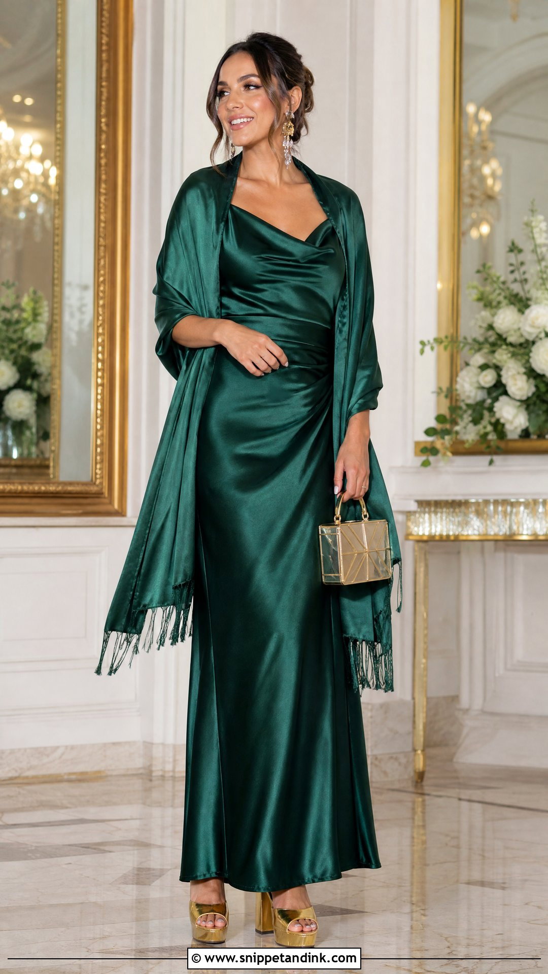 Emerald Satin Maxi Vegas Wedding Outfit - Snippet and Ink - 20 Vegas Wedding Outfit Ideas