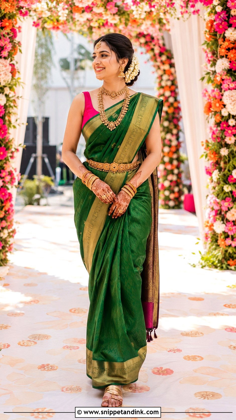 Emerald Silk Saree For Mehendi - Snippet and Ink - 20 Mehendi Function Outfit Brides Ideas