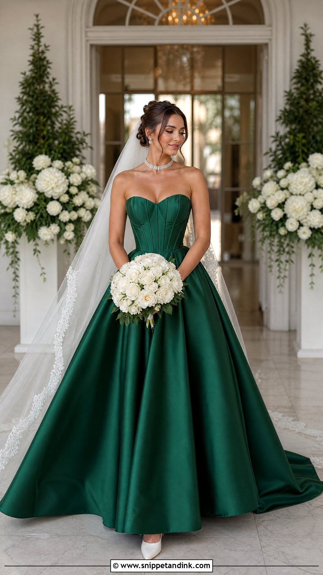 Emerald Strapless Corset Wedding Dress - Snippet and Ink - 25 Emerald Wedding Dress Ideas