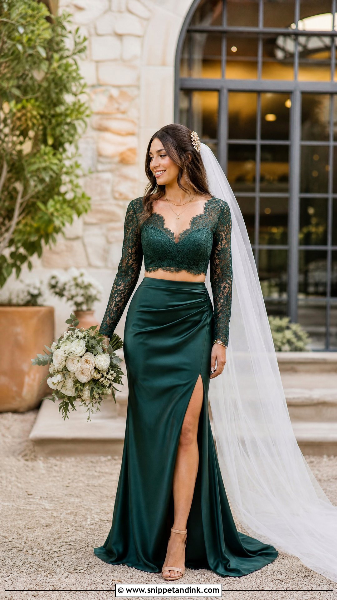 Emerald Two Piece Wedding Dress - Snippet and Ink - 25 Emerald Wedding Dress Ideas