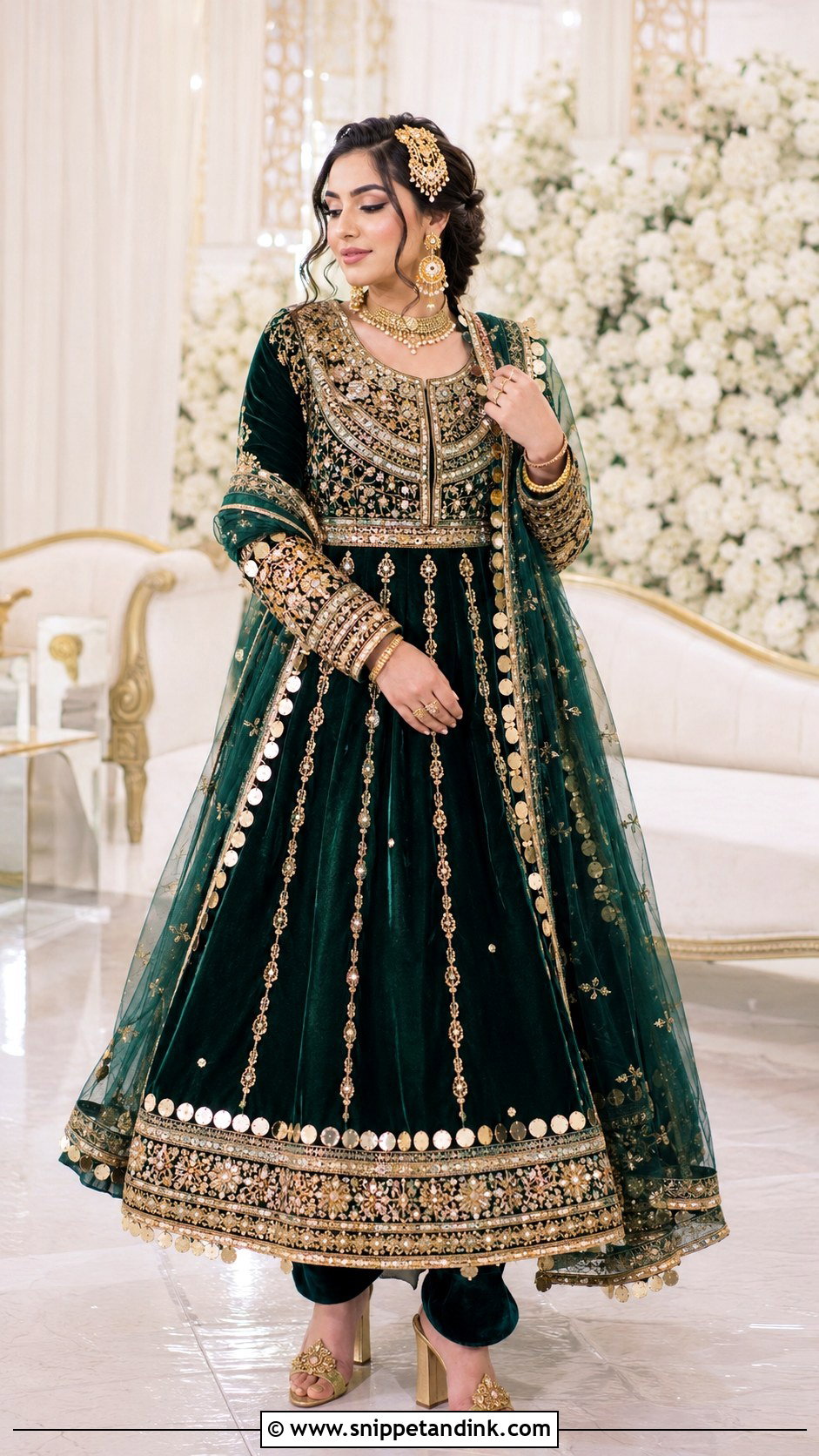 Emerald Velvet Afghan Kuchi Bridal Dress - Snippet and Ink - 20 Afghan Bridal Dress Ideas