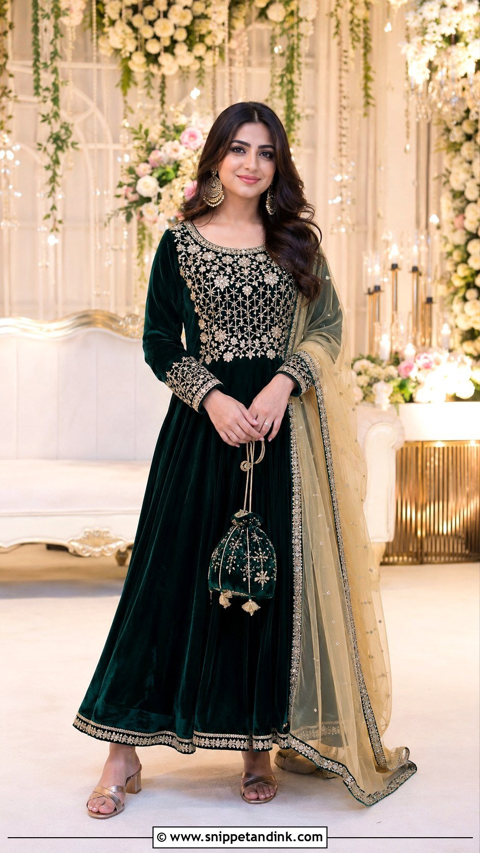 Emerald Velvet Anarkali For Mehndi Night - Snippet and Ink - 20 Mehndi Night Outfit Ideas