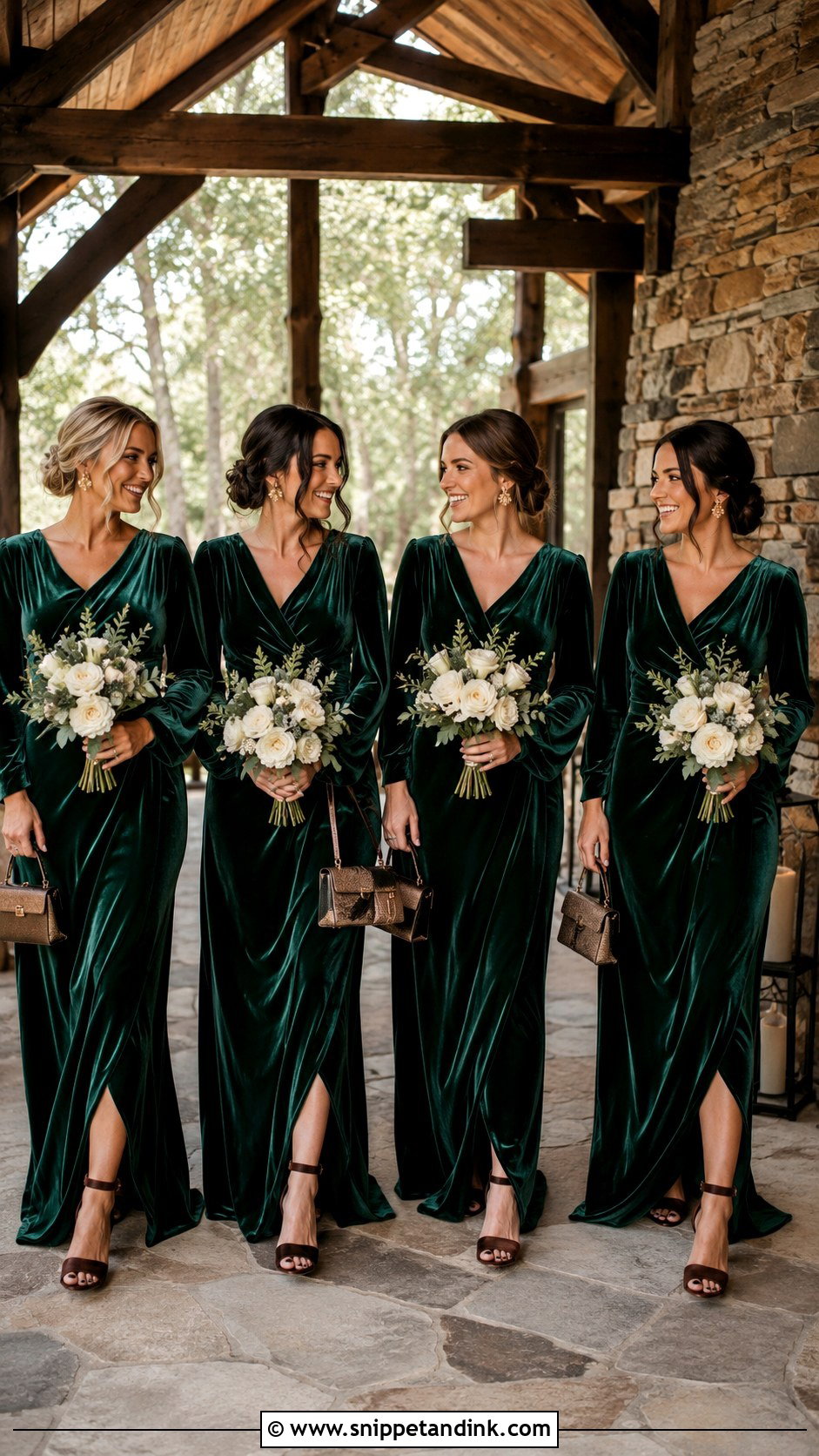Emerald Velvet Boho Bridal Party Look - Snippet and Ink - 20 Boho Bridal Party Ideas