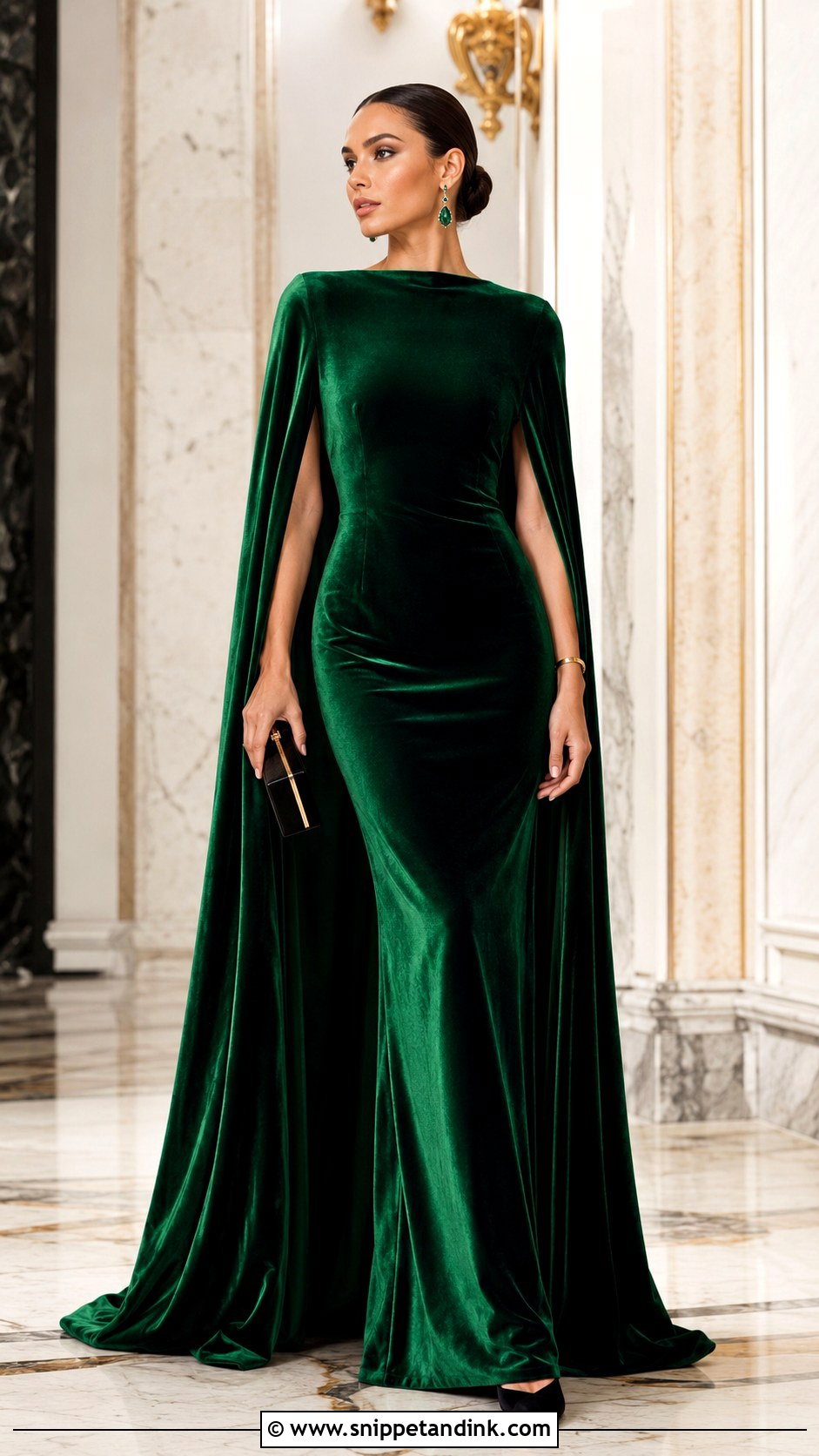 Emerald Velvet Cape Couture Gown - Snippet and Ink - 20 Gown Couture Ideas