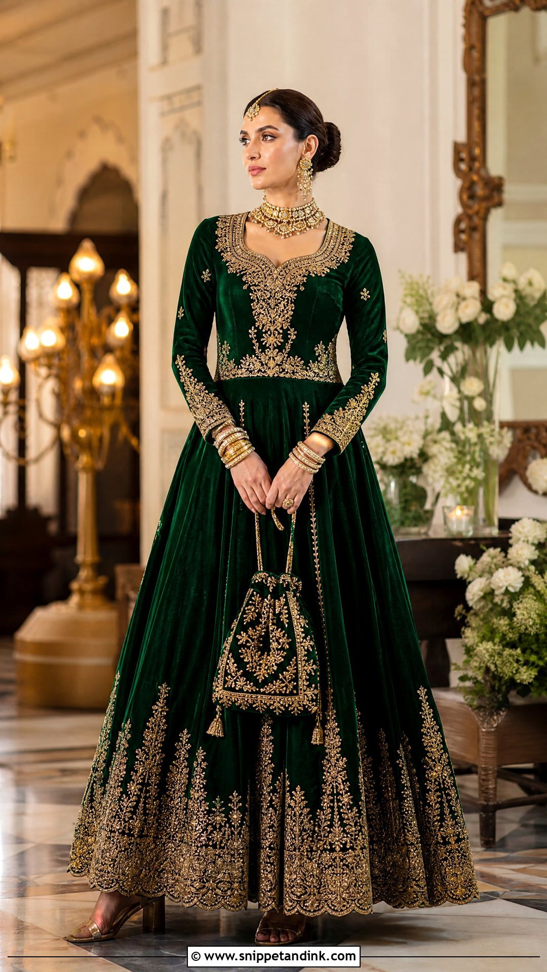 Emerald Velvet Indian Bridal Gown - Snippet and Ink - 20 Indian Bridal Gowns
