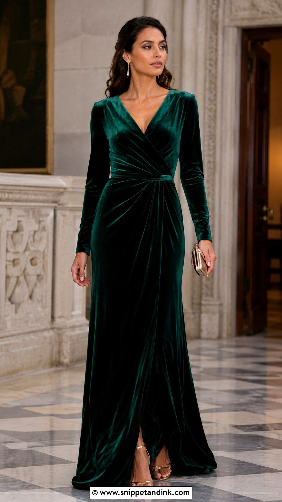 Emerald Velvet Long Sleeve Gown - Snippet and Ink - 20 Elegant Long Sleeve Gown Ideas