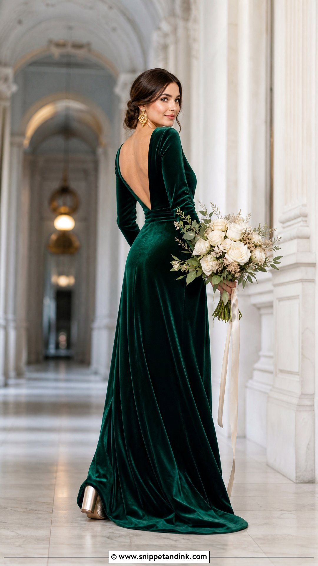 Emerald Velvet Long Sleeve Wedding Dress - Snippet and Ink - 25 Emerald Wedding Dress Ideas