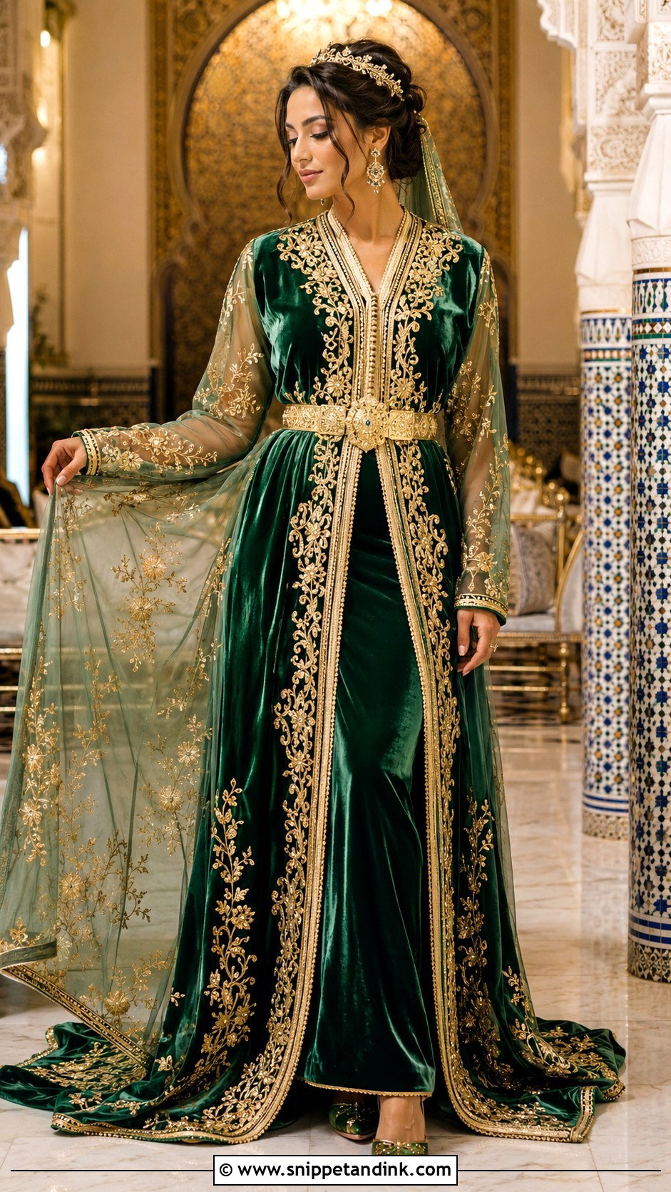 Emerald Velvet Moroccan Bride Takchita - Snippet and Ink - 20 Moroccan Bride Dress Ideas