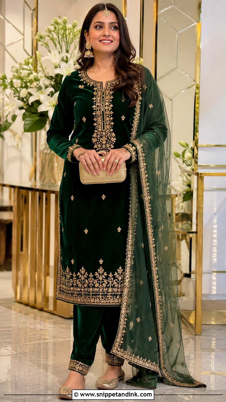 Emerald Velvet Punjabi Salwar Suit - Snippet and Ink - 20 Punjabi Salwar Suits Party Wear Wedding