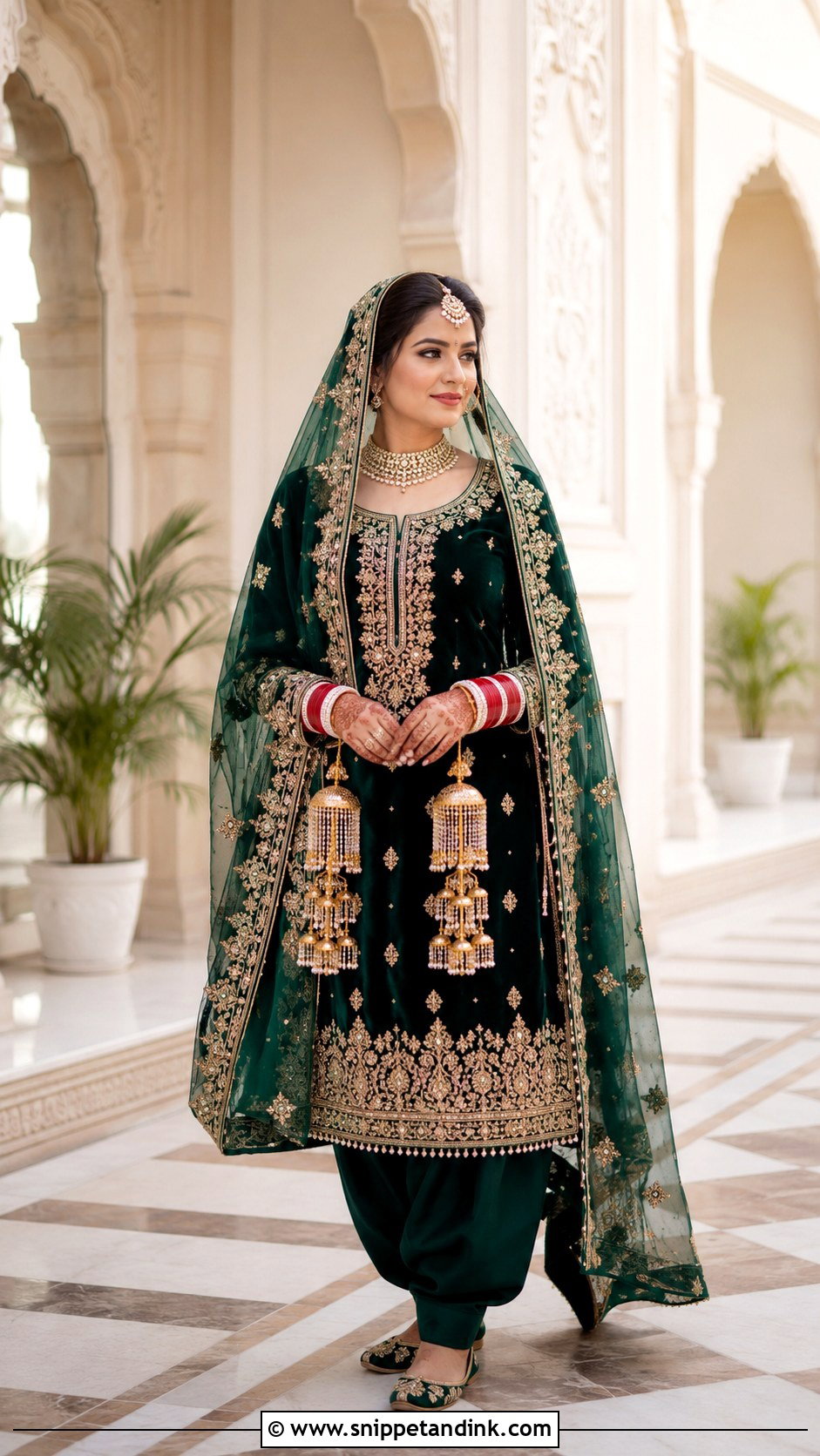 Emerald Velvet Suit For Anand Karaj Bride - Snippet and Ink - 20 Anand Karaj Suit Bride Ideas
