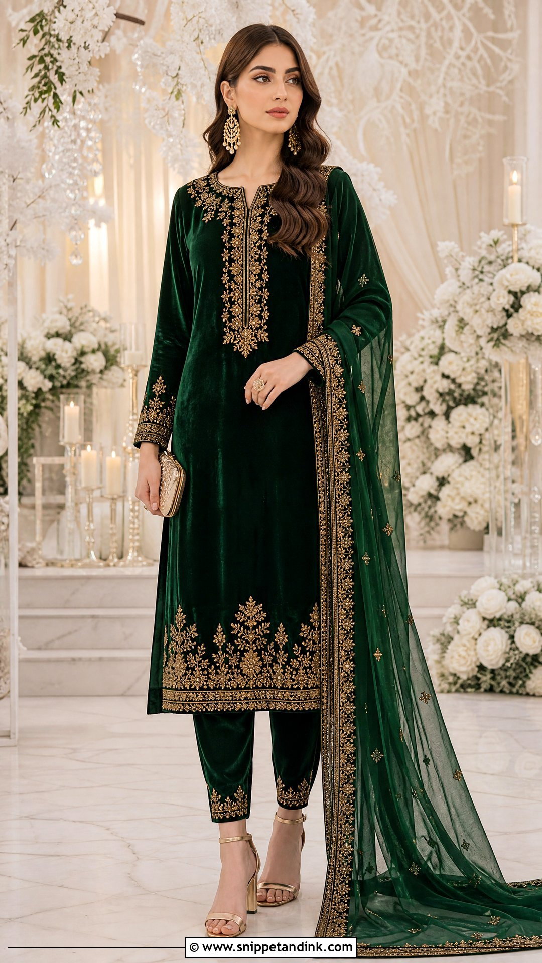 Emerald Velvet Wedding Shalwar - Snippet and Ink - 20 Wedding Shalwar Design for Women Ideas