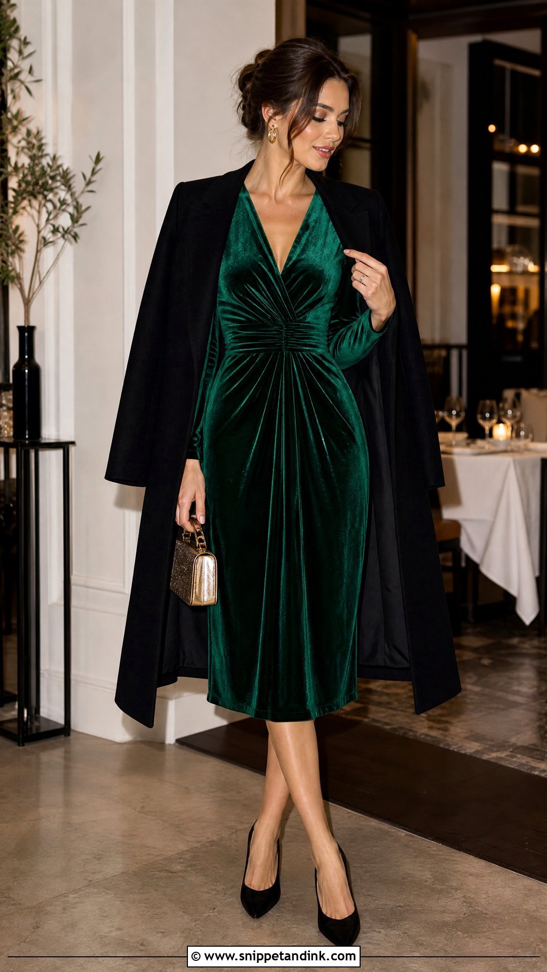 Emerald Velvet Winter Rehearsal Dinner Dress - Snippet and Ink - 20 Winter Rehearsal Dinner Dress Ideas