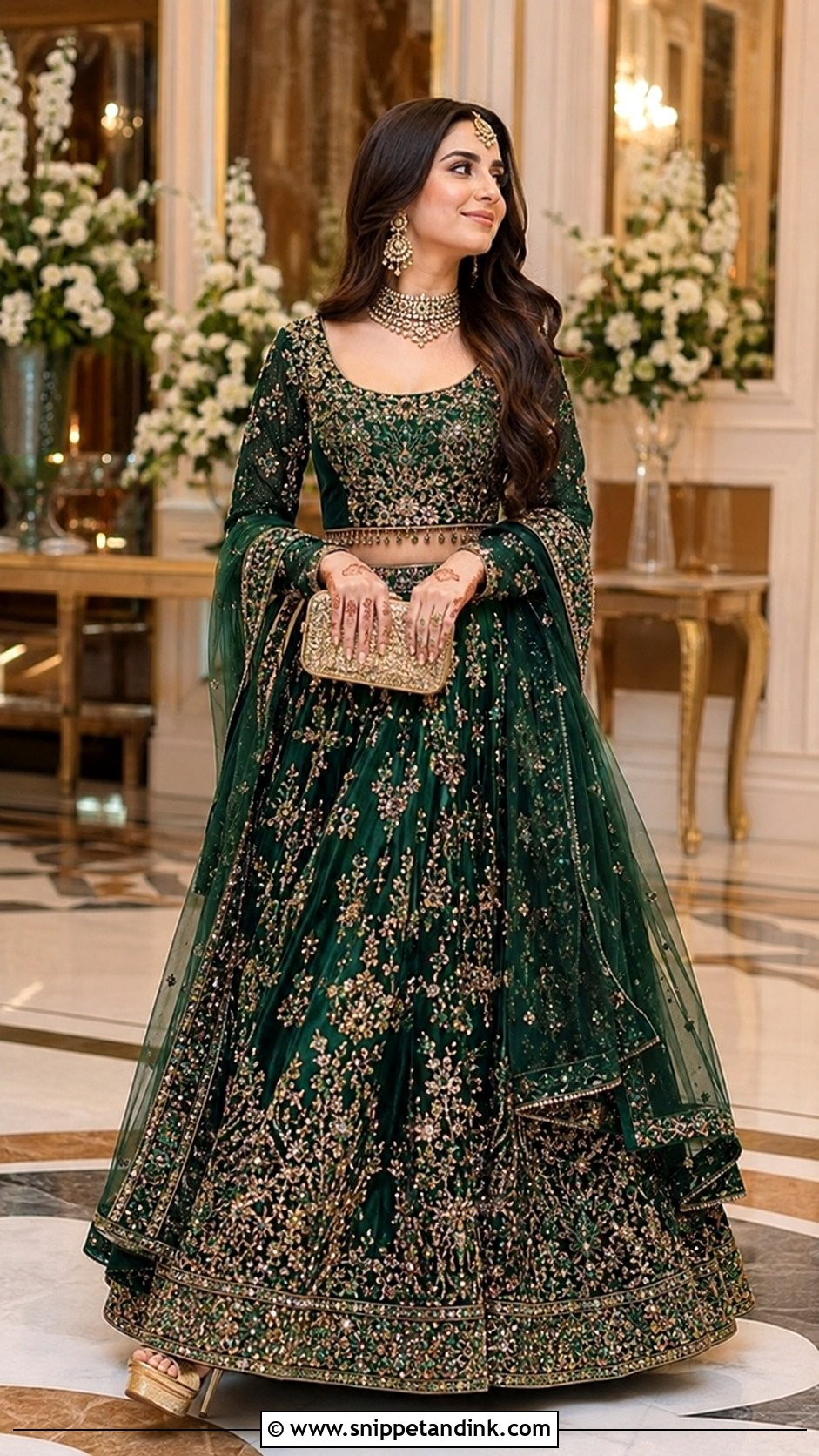 Emerald Walima Bridal Lehenga - Snippet and Ink - 30 Walima Bridal Look Ideas