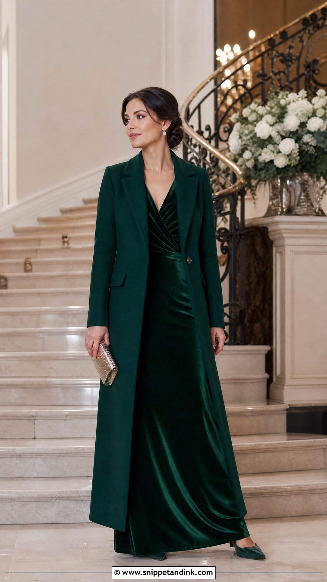 Emerald Wedding Coat With Velvet Gown - Snippet and Ink - 25 Wedding Coat Ideas